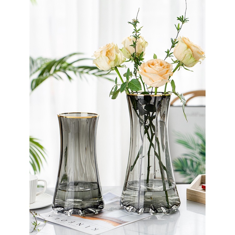 Lọ hoa thủy tinh viền vàng gudecor, bình hoa decor phòng ngủ và trang trí phòng khách cao cấp