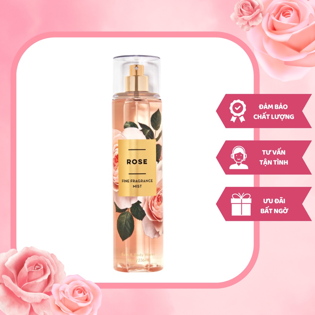 Xịt Thơm Toàn Thân Bath Body Works Rose Fine Fragrance Mist Hương Thơm Hoa Quả Thơm Nhẹ Tươi Mát 236ml