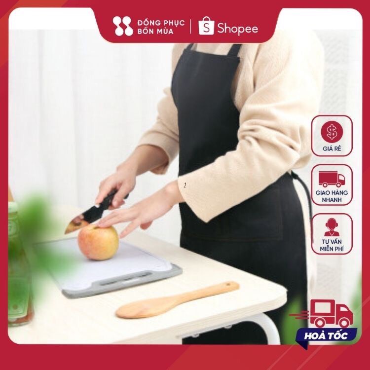 Tạp dề yếm phục vụ màu đen trơn - Tạp dề pha chế Tạp dề đồng phục Tạp dề vải chất liệu kaki cotton TD1.1.06