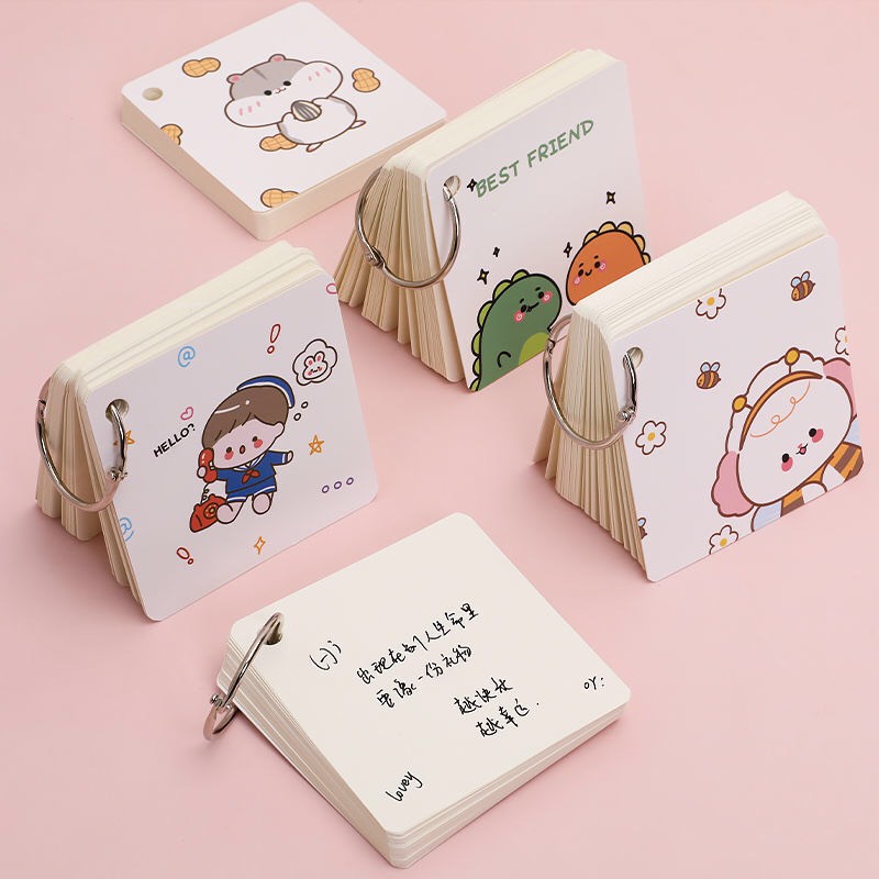 Flash Card Học Từ Vựng Ngoại Ngữ Hình Vuông Có Móc Treo Hoạ Tiết Hoạt Hình Siêu Đáng Yêu FlashCard Học Tiếng Anh