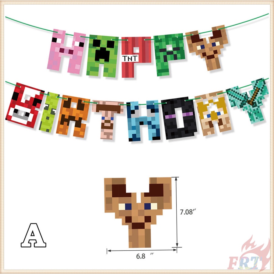 ♦ Trang Trí Tiệc - Banner / Topper Bánh ♦ Banner Trang Trí Bánh Sinh Nhật Hình Trò Chơi Minecraft