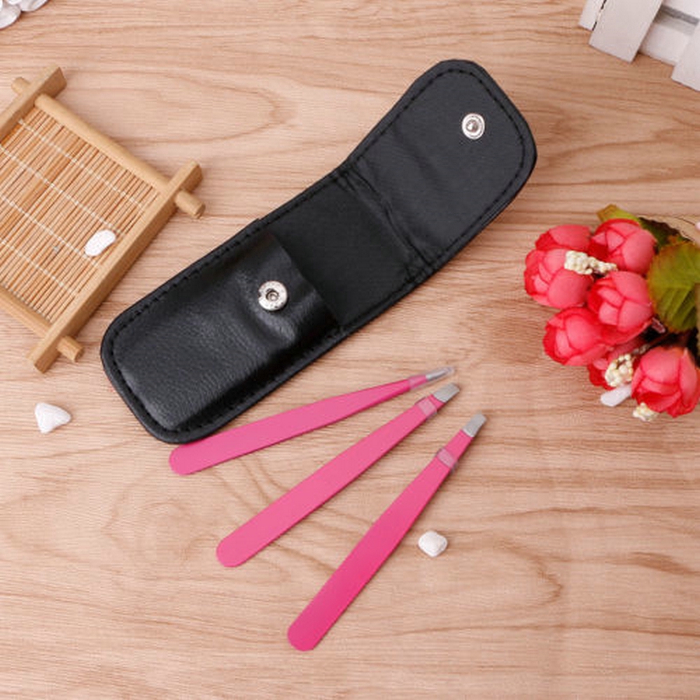 [Hàng mới về] Túi 3 nhíp tỉa lông mày bằng thép không gỉ tiện lợi dành cho làm đẹp