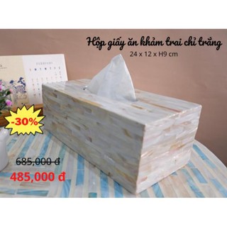 Hộp Khăn Giấy Khảm Trai Chỉ Trắng