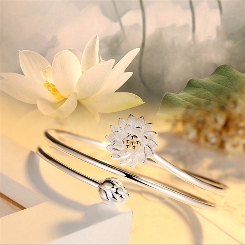 Vòng Tay Bạc Hình Hoa Trang Sức Mở