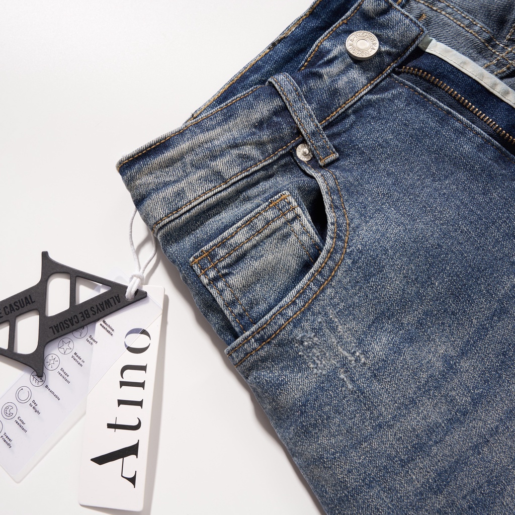 Quần Jean Nam Xanh Ghi ATINO Chất Liệu Jean Pha Spandex Form Slim-Fit QJ1.1022