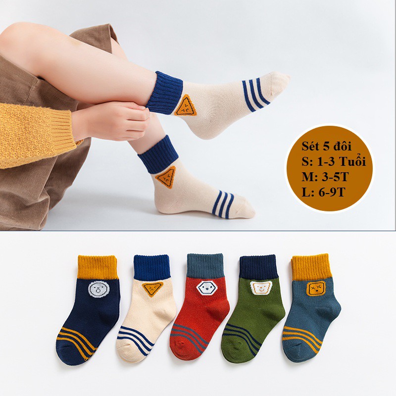 Tất Vớ Trẻ Em Cho Bé Từ 1 - 9 Tuổi Chất Cotton Set 5 Đôi Xuất Hàn ( DS20 )