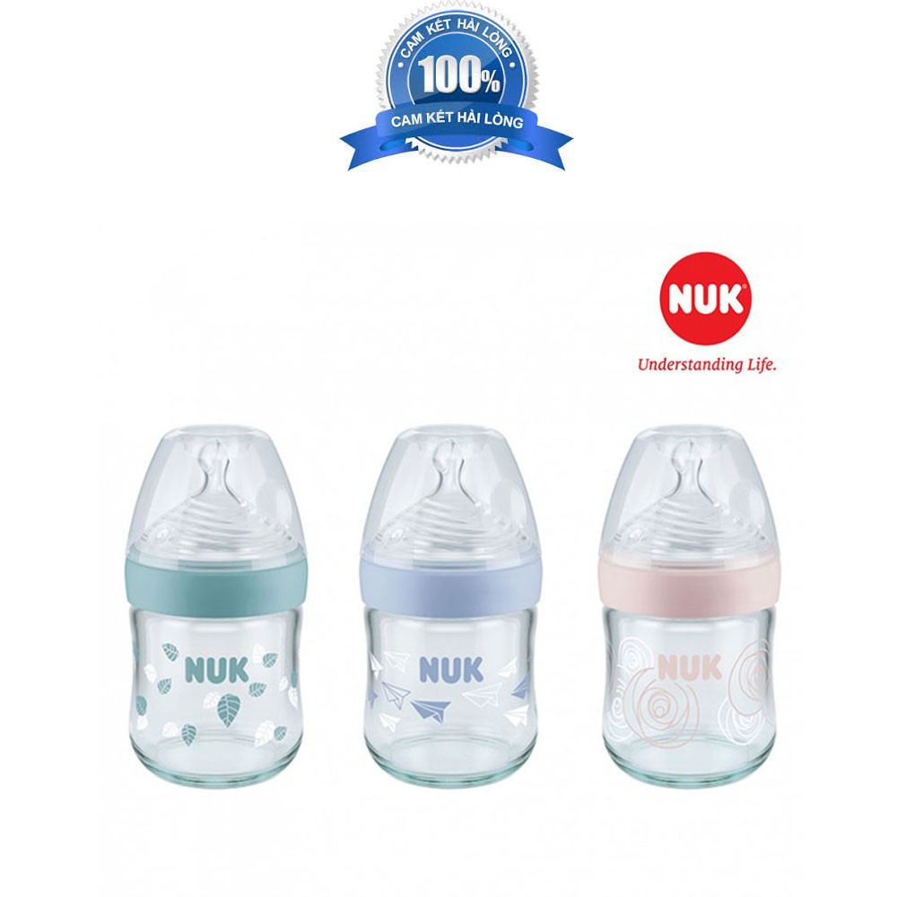 Bình Sữa Núm Ti Dẹp Thông Minh Nuk Thủy Tinh Nature Sense (240ml) Cho Trẻ Dưới 6 Tháng Tuổi