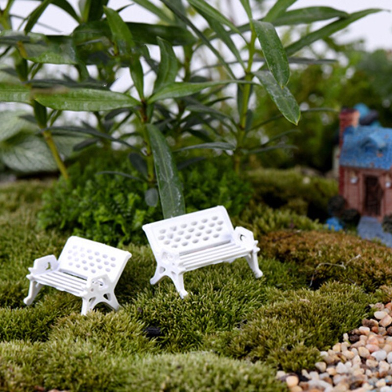 Set 1/ 5 ghế dài công viên màu trắng dành cho trang trí sân vườn nhà búp bê