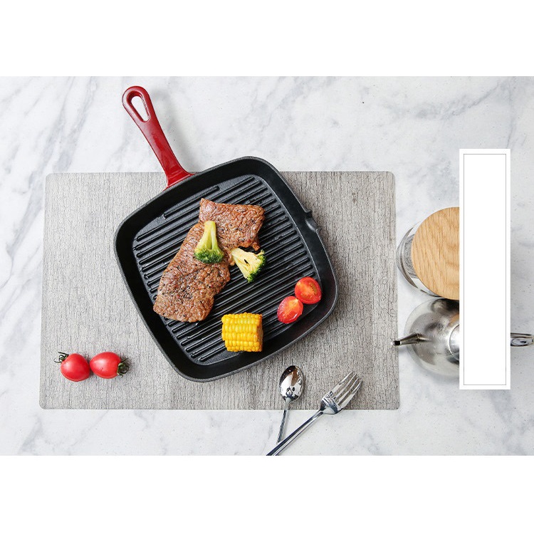 Chảo gang nướng bò bít têt, nướng BBQ tráng men cao cấp