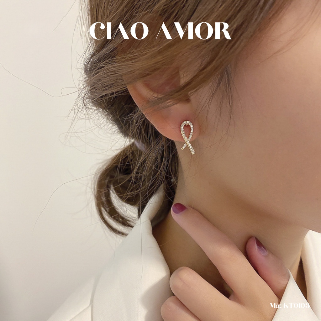 KT0103-Khuyên tai nữ, bông tai dây đá chéo Trang sức Ciao Amor