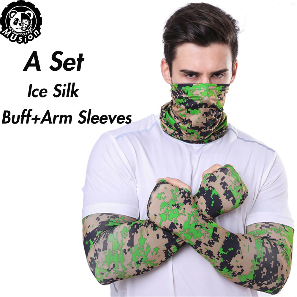 Ống Tay Áo + Khăn Bandana Họa Tiết Rằn Ri Quân Đội Chống Bụi Chống Tia UV Cho Hoạt Động Thể Thao Ngoài Trời