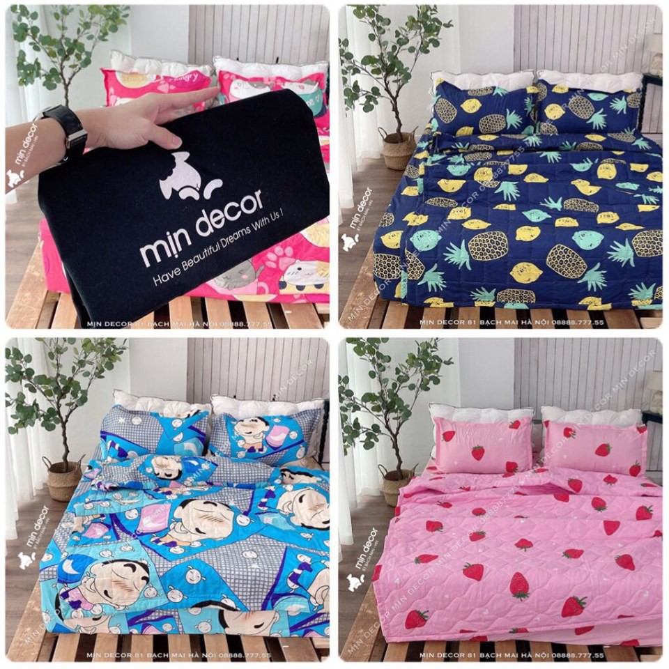 Chăn Ga Gối Nệm Cotton 3D 😻 FREESHIP ❣️ MÃ GIẢM GIÁ 5K [DRAP GIUONG]-Bộ Chăn Hè Trần Bông Chất Liệu Poly Cotton Mềm Mịn