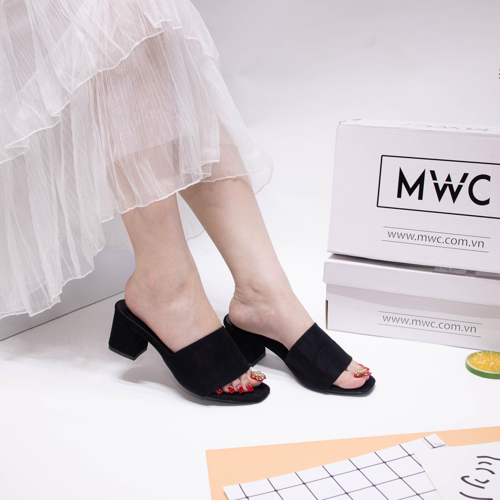 Giày Cao Gót Nữ MWC Đế Vuông Quai Ngang Màu Đen Lịch Sự Sang Trong NUCG- 3661