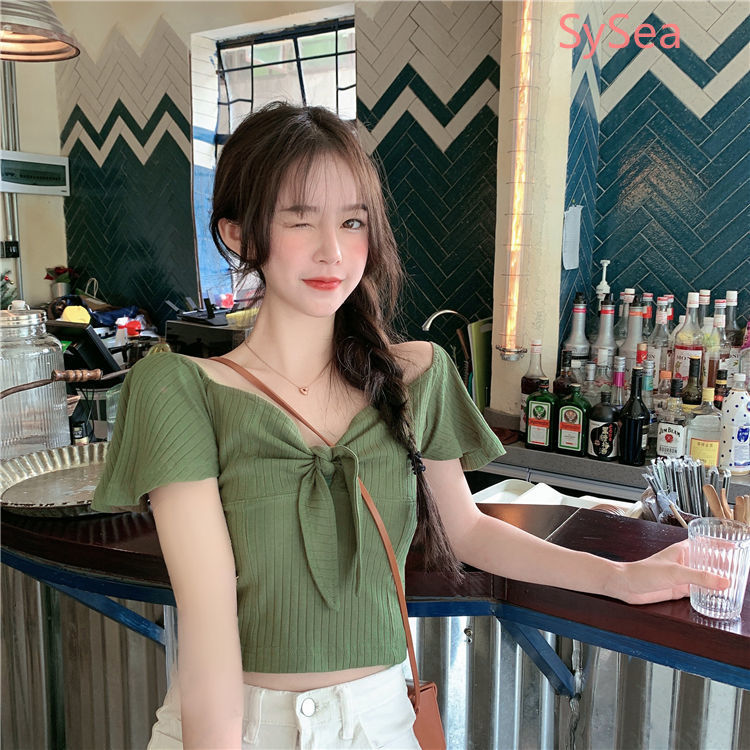 Áo Kiểu Trễ Vai Phối Nơ Thời Trang Mùa Hè Cho Phái Nữ