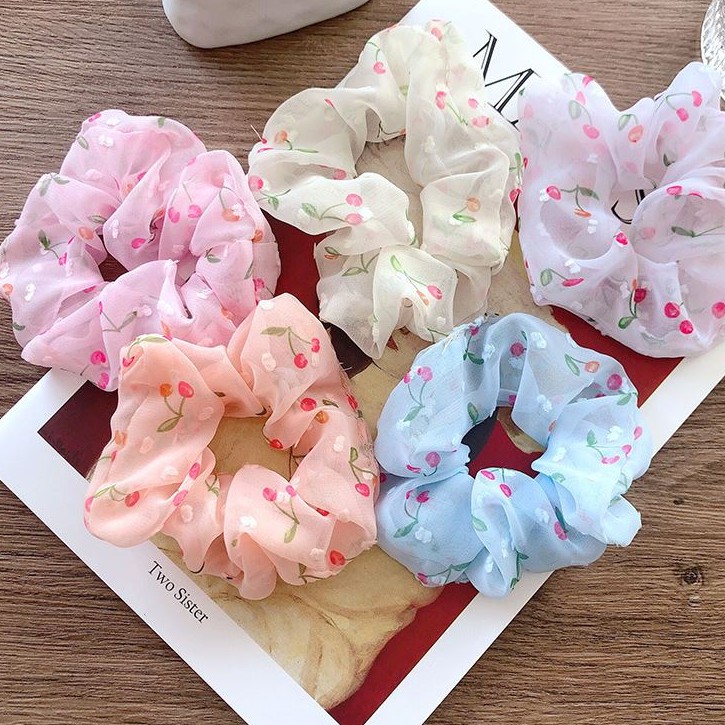 ( HOT) Dây buộc tóc, cột tóc vải scrunchies trái cherry Orin K1136