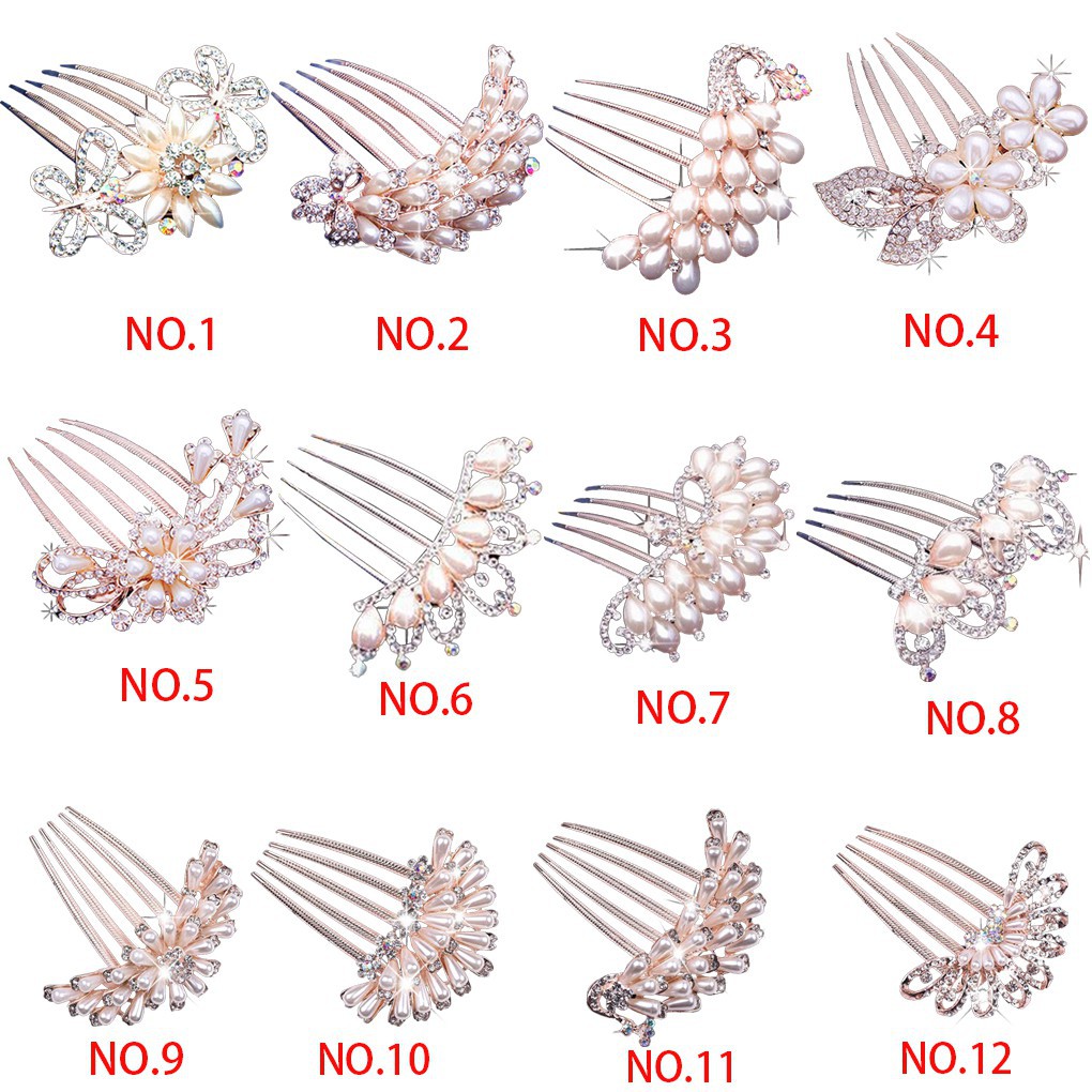 Rhinestones Bridal Wedding Hair Pins Simulated Pearl Flowers Hair Comb Weddings