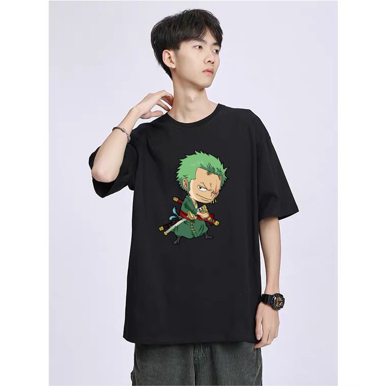 Áo thun tay lỡ form suông rộng hoạt hình One piece zoro chất vải cotton unisex cho nam nữ