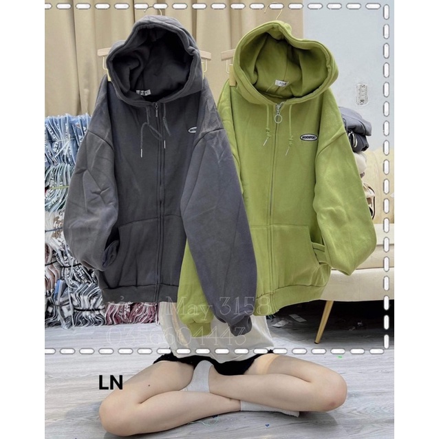 Áo khoác nỉ logo tròn chữ nhỏ mũ 2 lớp TH6