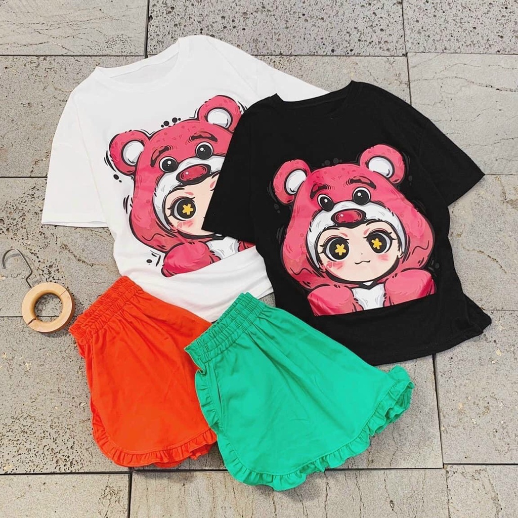 set bộ đùi cậu bé đội nón gấu xinh quần short bèo chất coton đẹp