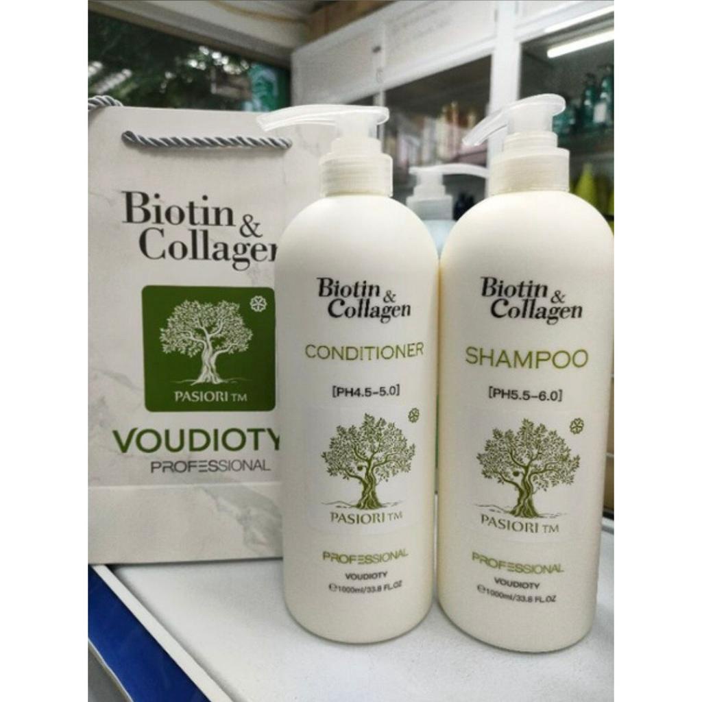 Dầu gội xả phục hồi, chống rụng tóc Biotin Collagen Voudioty trắng 1000ml