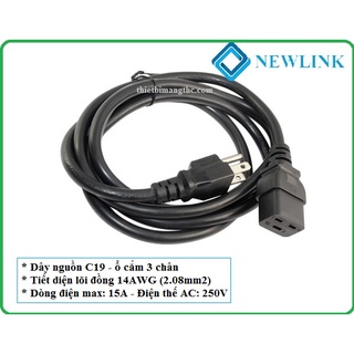 Dây nguồn C19 đến ổ cắm 3 chân lõi 2,08mm x 3 chuẩn Mỹ 250V/15A