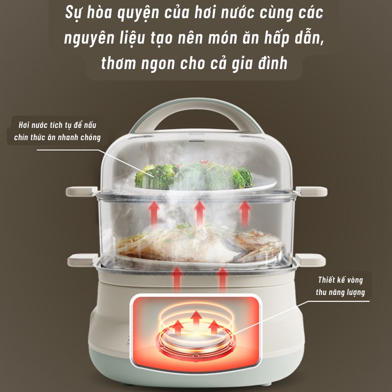 Nồi Hấp Hai Tầng Bear DZG-C60A1 Khay Inox 304 Dễ Vệ Sinh Chức Năng Hấp Đa Dạng Dung Tích 6L - Hàng Chính Hãng