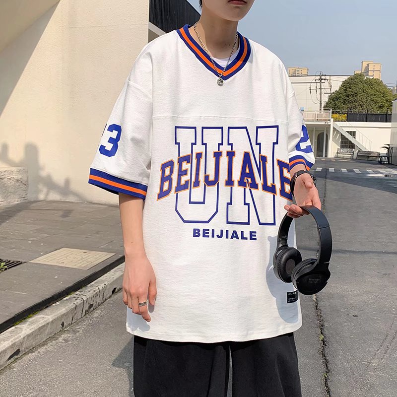 Áo Thun Nam Ngắn Tay In Chữ Phong Cách Hip hop Năng Động