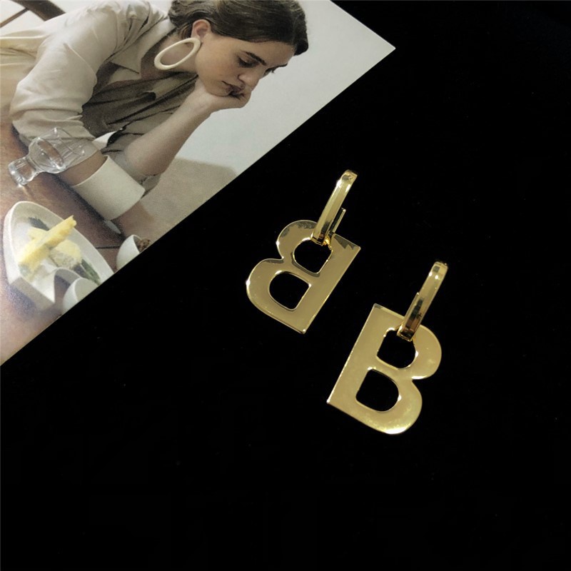 Bông tai chữ B cao cấp thiết kế đơn giản phong cách retro