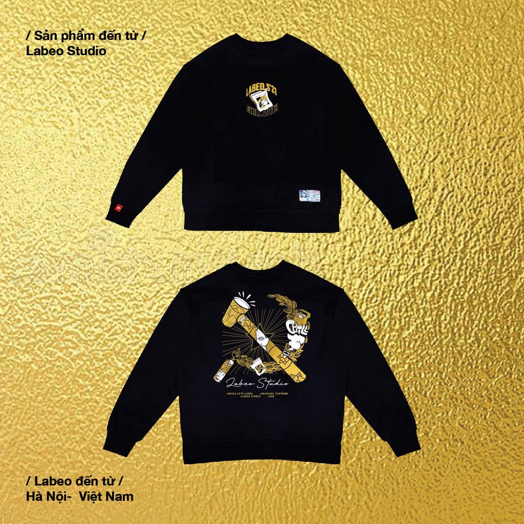 LB17 Áo sweater điếu cày vàng Labeo Áo nỉ dáng rộng dày dặn