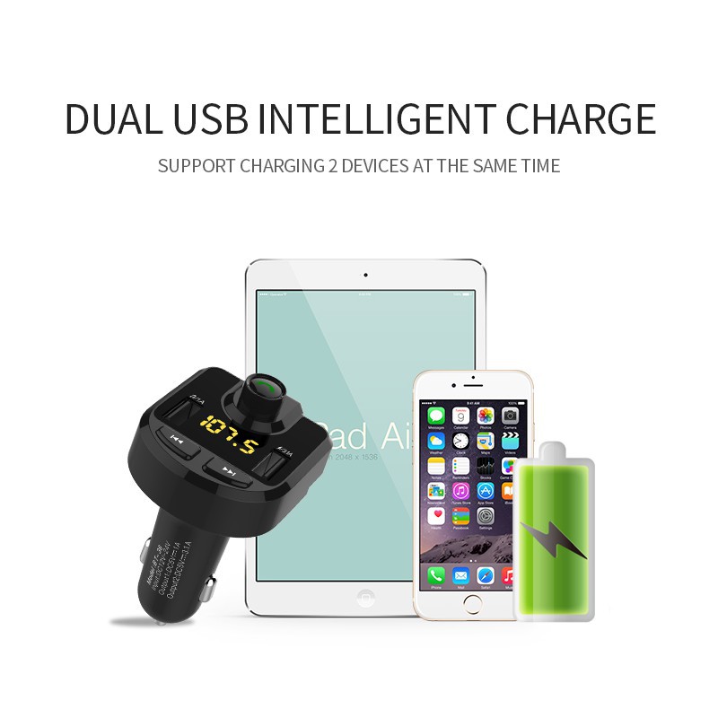 Sale 70% Bộ phát tín hiệu FM cho xe hơi tích hợp nghe nhạc Bluetooth với hai cổng sạc USB,  Giá gốc 417,000 đ - 71A84