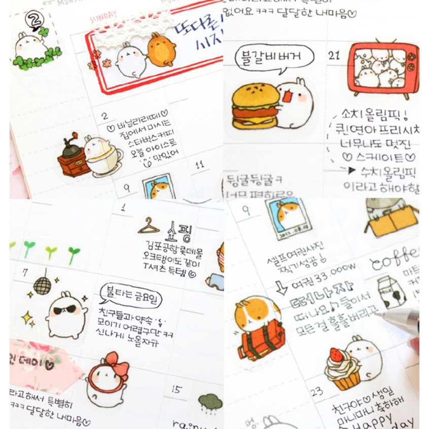 🍉Set 6 sticker thỏ Molang - Sticker dán hình siêu siêu dễ thương DUASHOP