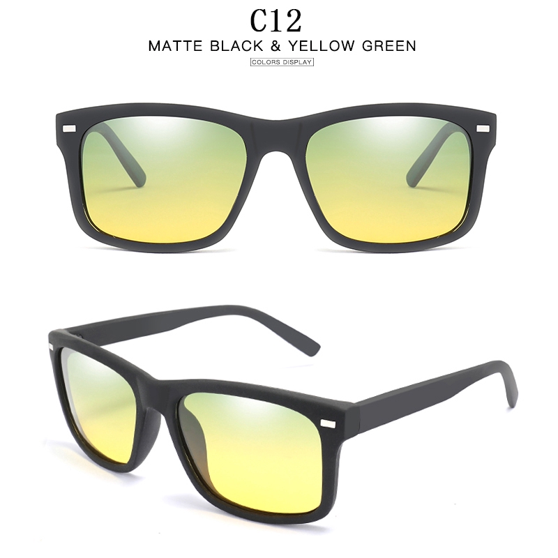 Kính râm gọng vuông phân cực phong cách thể thao dùng lái xe ban đêm cho nam và nữ