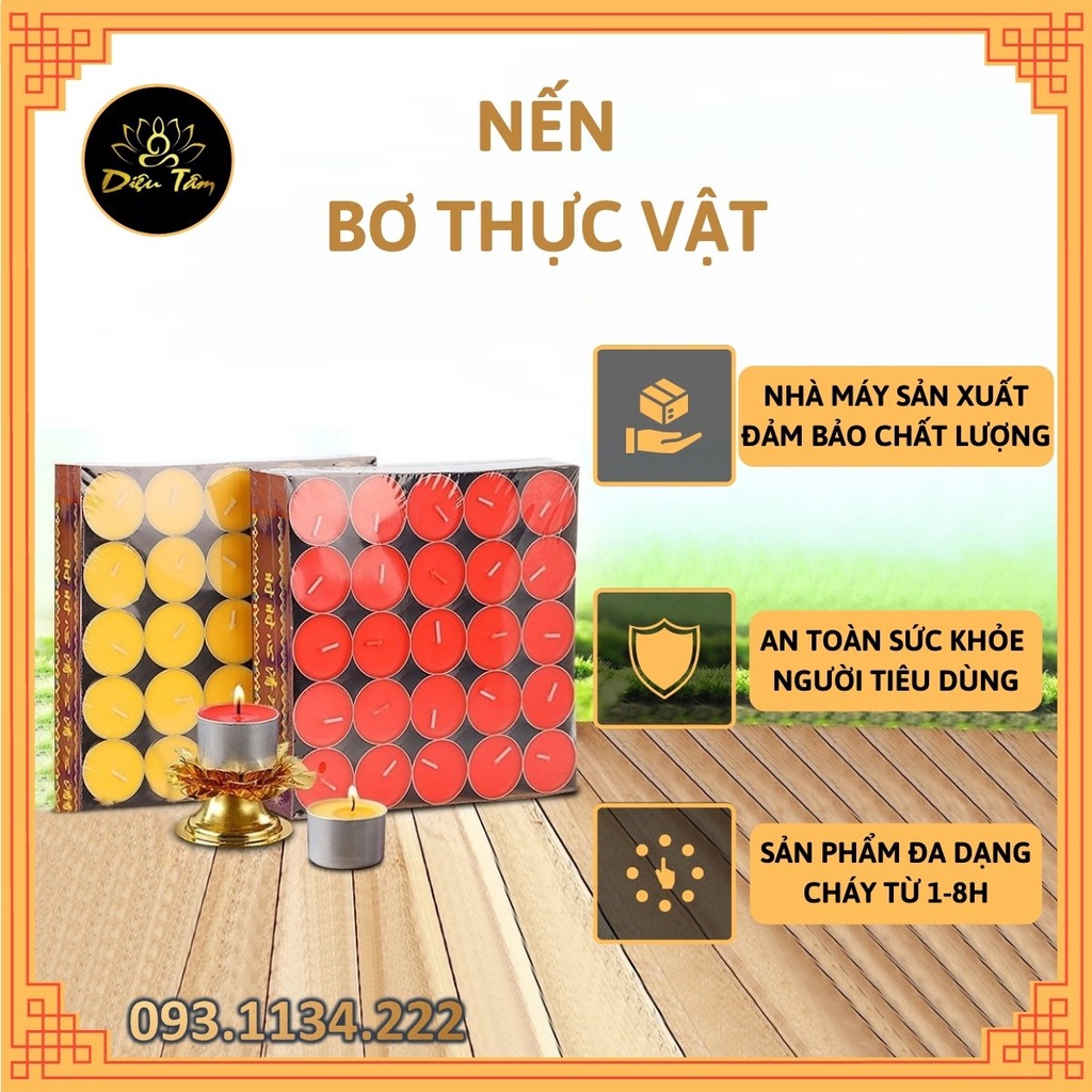 Nến bơ thực vật 100 viên cháy 1h, 2h,3h,4,8h nến cao cấp cúng phật, đồ thờ cúng