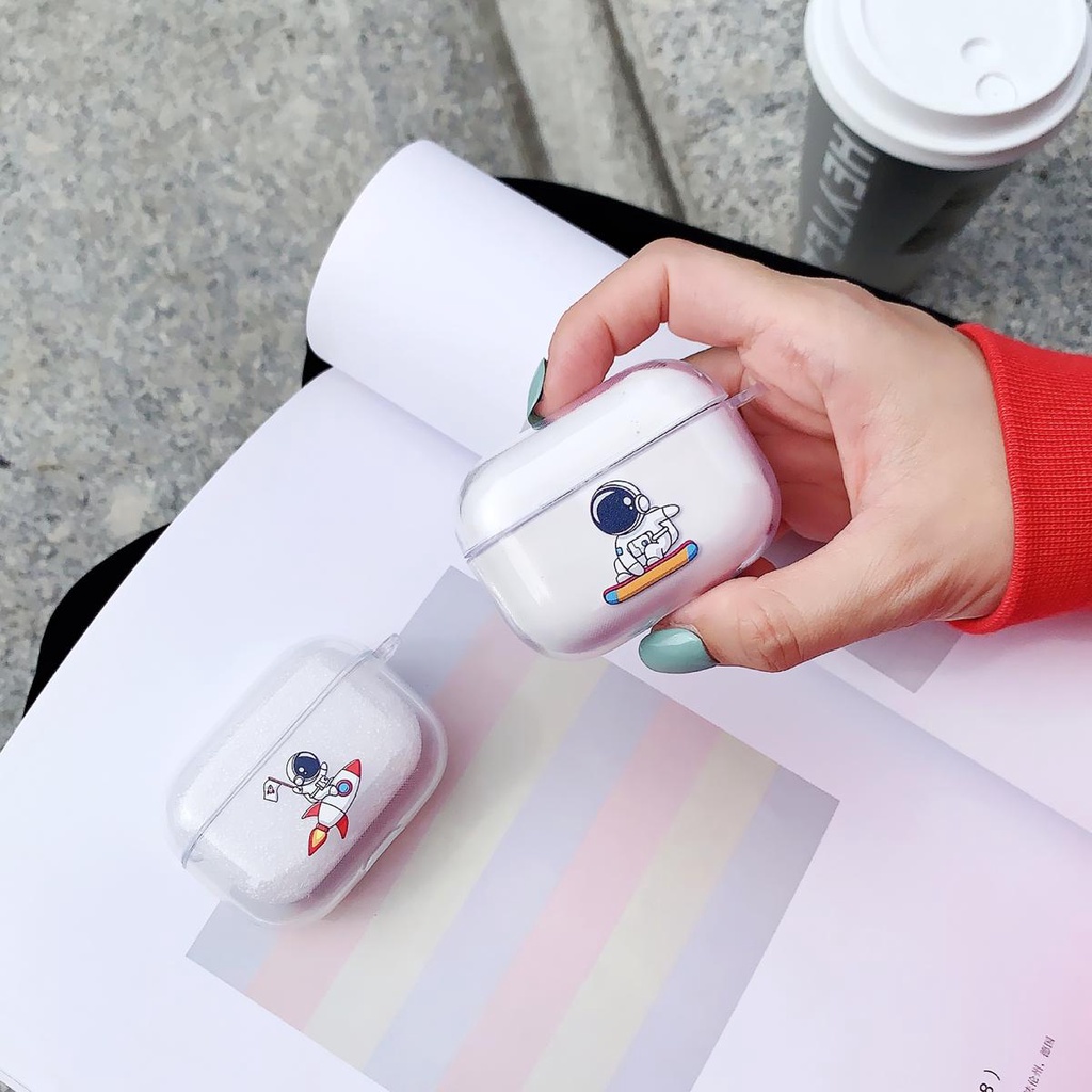 Vỏ Bảo Vệ Hộp Đựng Tai Nghe AirPods 1 2 3 pro 3 2021 gen3 pro 2 2022 Bằng PC Trong Suốt In Hình Phi Hành Gia Dễ Thương