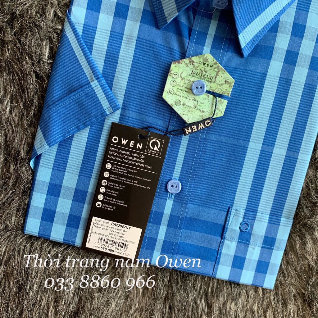 OWEN - Aó sơ mi ngắn tay Owen Regular fit chất lô hội kẻ ca rô xanh 22947 | BigBuy360 - bigbuy360.vn