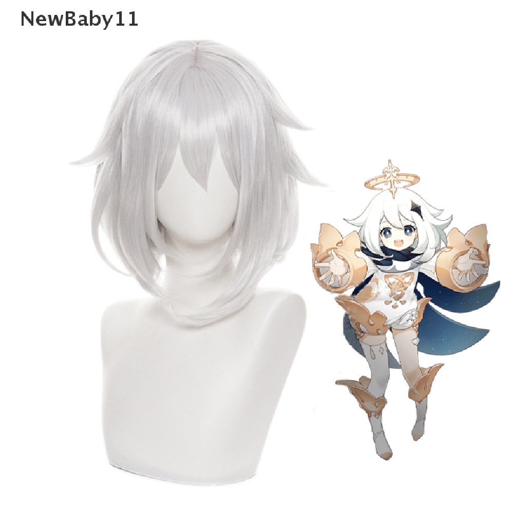 1 Bộ Tóc Giả Màu Trắng Dùng Hóa Trang Genshin Va Chạm Kanban Musume Paimon