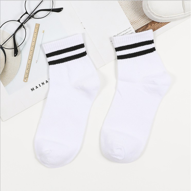 Tất vớ Nam Nữ Unisex 🧦 2 sọc ngắn /  trơn dài trắng đen co giãn, thấm hút mồ hôi