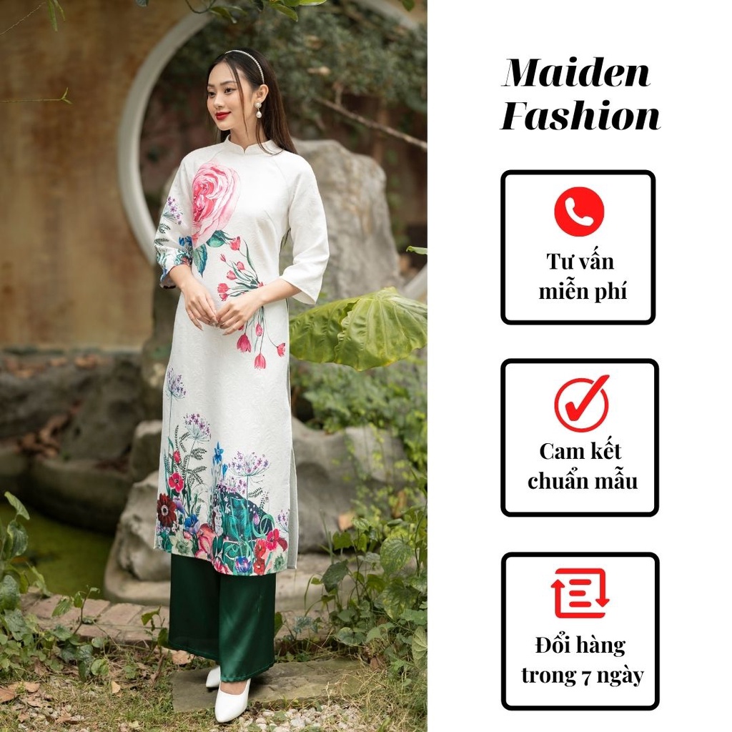Áo dài cách tân gấm sang trọng họa tiết hoa hồng mùa Tết - MAIDEN