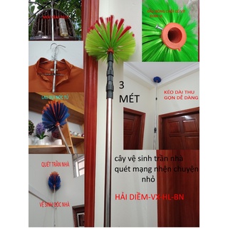 Chổi quét mạng nhện inox,cây vệ sinh trần nhà,đồ lau bụi trên cao,sào móc đồ,kèm theo đầu móc và chổi
