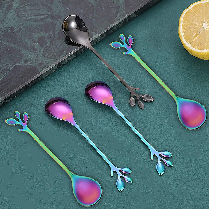 20 Pack Tree Leaf Coffee Spoon, Stainless Steel Colorful Tea Spoon