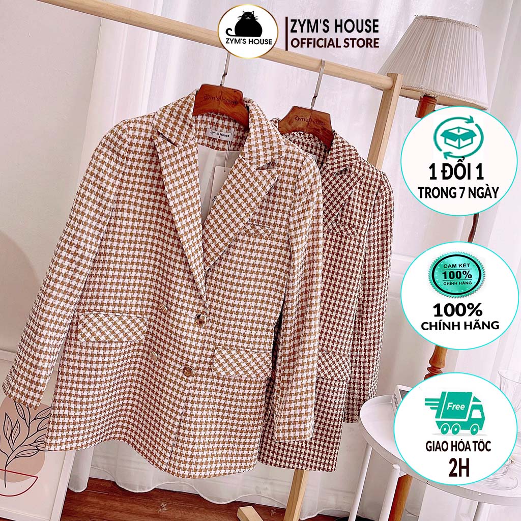 Áo Vest Nữ Họa Tiết Kẻ Caro Phối Cúc Giả Thanh Lịch Zym's House - K374 K375