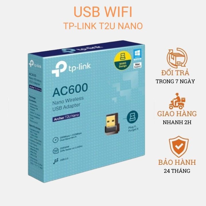 Usb wifi TP Link T2U Nano băng tần kép AC600 Archer thu wifi không dây cho máy tính pc laptop-ZTech