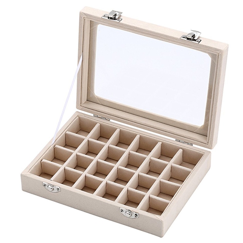 Hộp Đựng Trang Sức 24 Ngăn Nắp Trong Suốt Bằng Vải Nhung Tiện Dụng