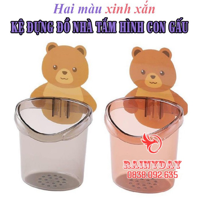 Kệ giá cốc để đựng bàn chải và kem đánh răng treo đồ dán gắn tường cute dễ thương hình gấu