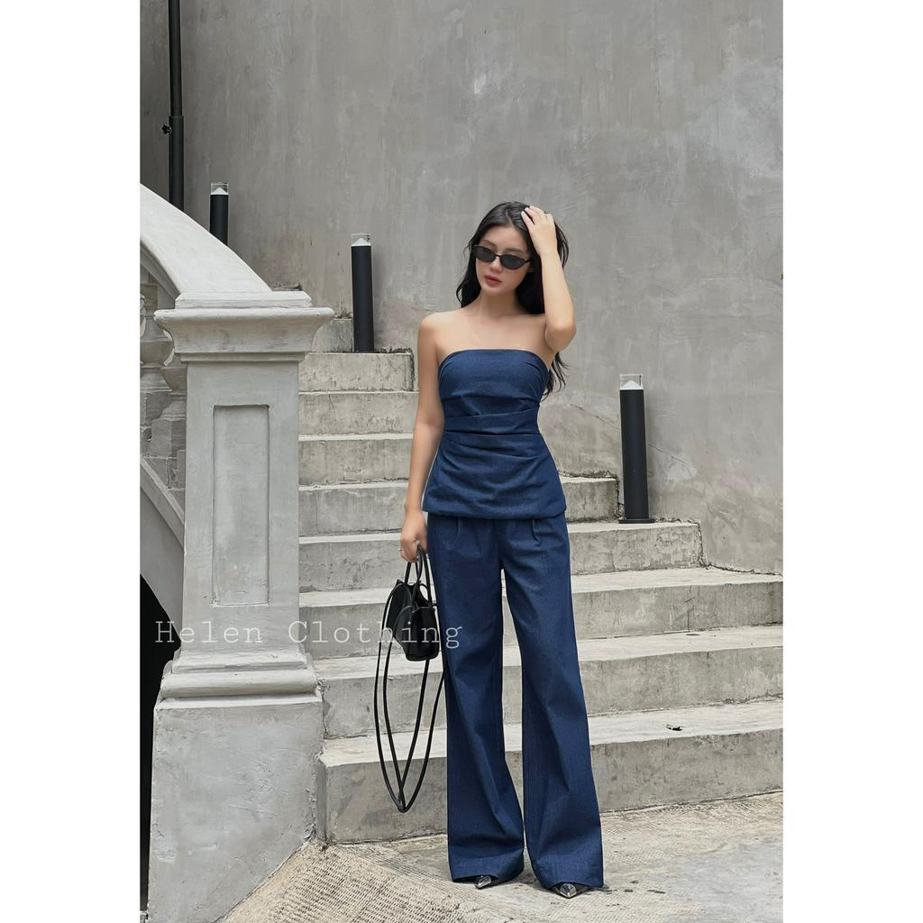 Set Cúp Ngực Quần Suông Tôn Dáng Chất Denim