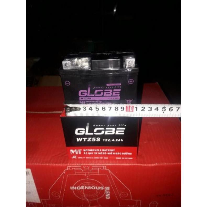 ắc quy GLOBE WTZ5S ( 12V-4.2Ah ) lắp xe vision đời đầu , wave A , Airblade 110 & nhiều dòng xe lắp chung sp này