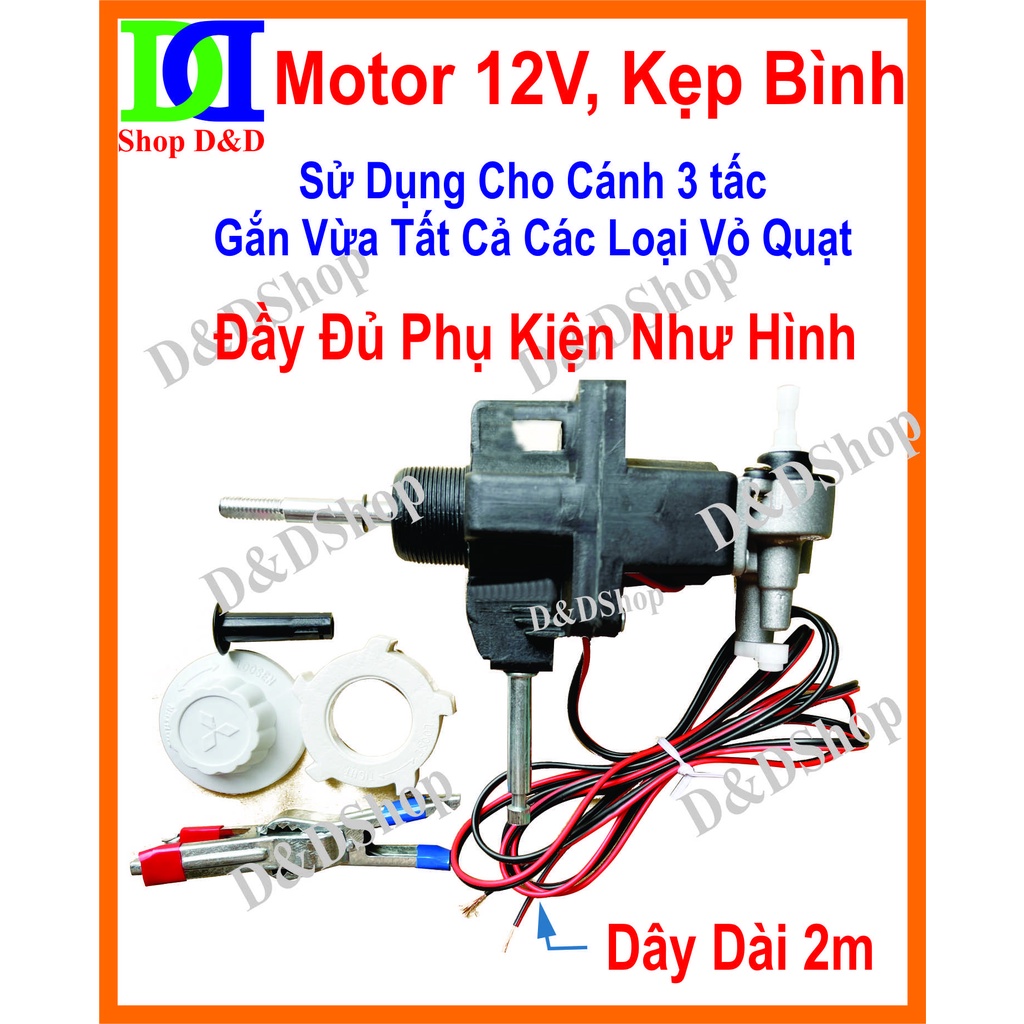 Motor 12V, Dùng Chế Quạt 12V, Loại Dùng Cánh 3 tấc. Gắn Vừa Tất Cả Các Loại Vỏ Quạt. Động Cơ Mạnh.