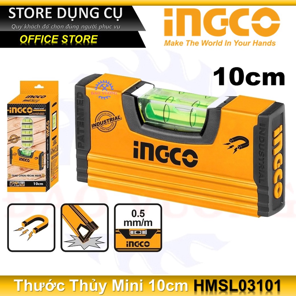 Thước thủy mini có từ INGCO HMSL03101 | Thước thủy 10cm Tiêu chuẩn VPA là sản phẩm