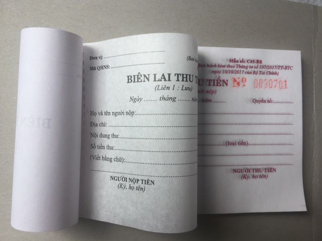 Combo 10 Quyển Biên Lai Thu Tiền có số nhảy (Số seri) - Giấy dai mỏng nhận mực tốt
