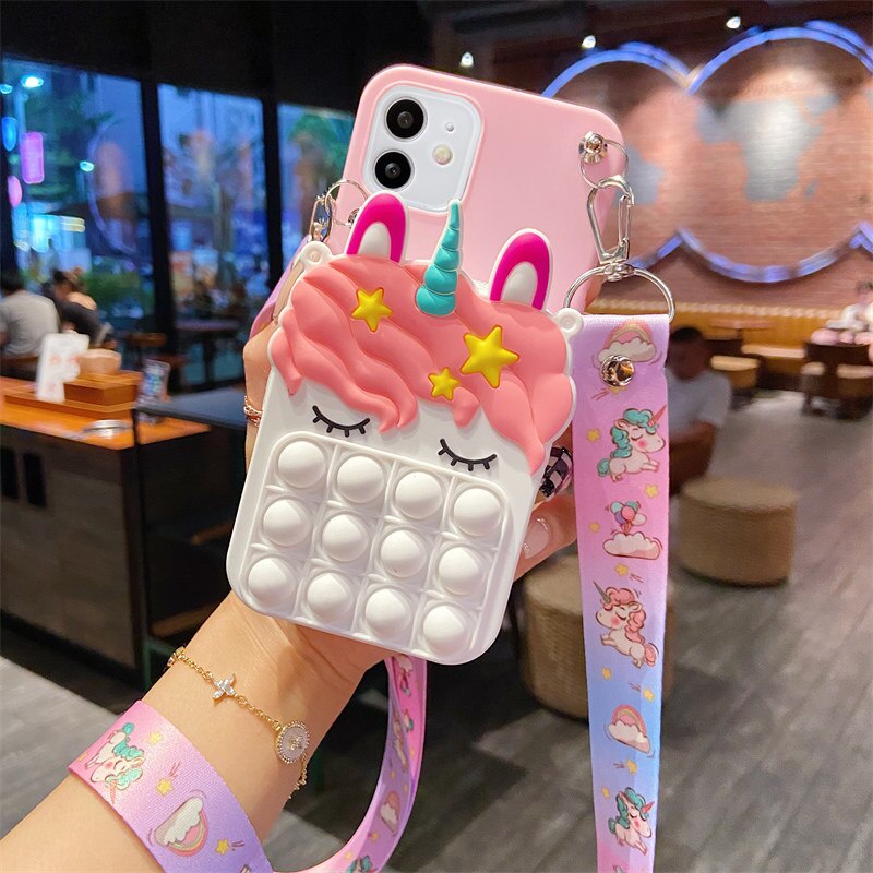 Ốp lưng ví bông hình kì lân 3D cho điện thoại For iPhone 11 Pro Max 12 X XR XS 6S 7 8 Plus